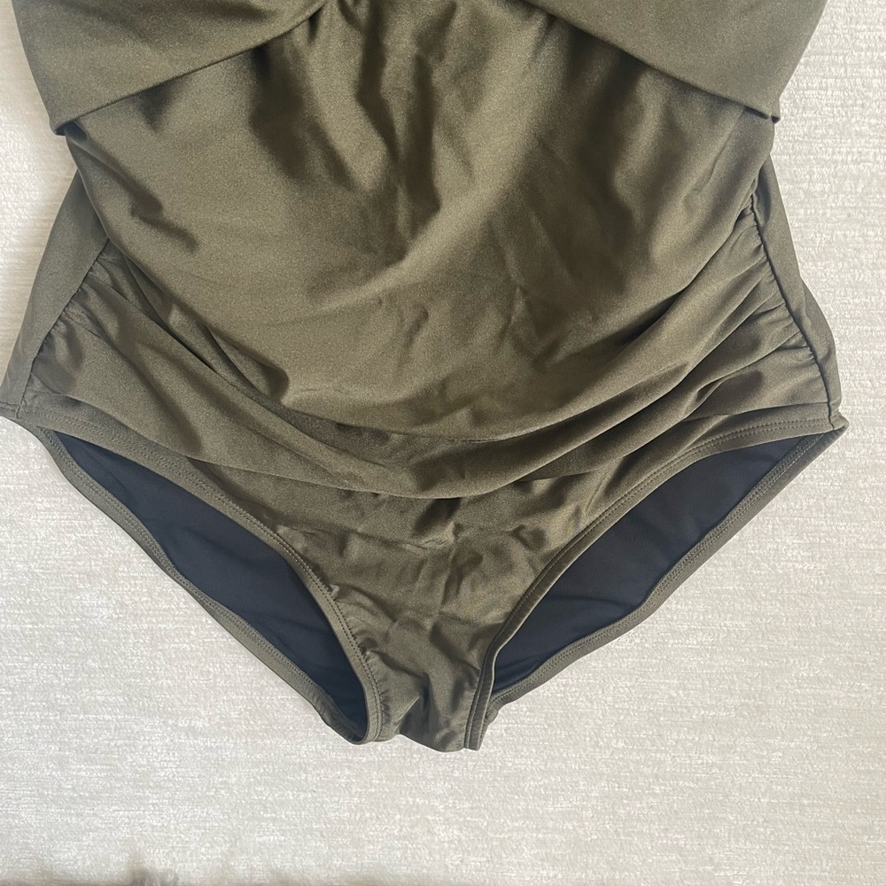 DKNY Olive Green Twist-Front One-Piece Swimsuit - Picture 3 of 10